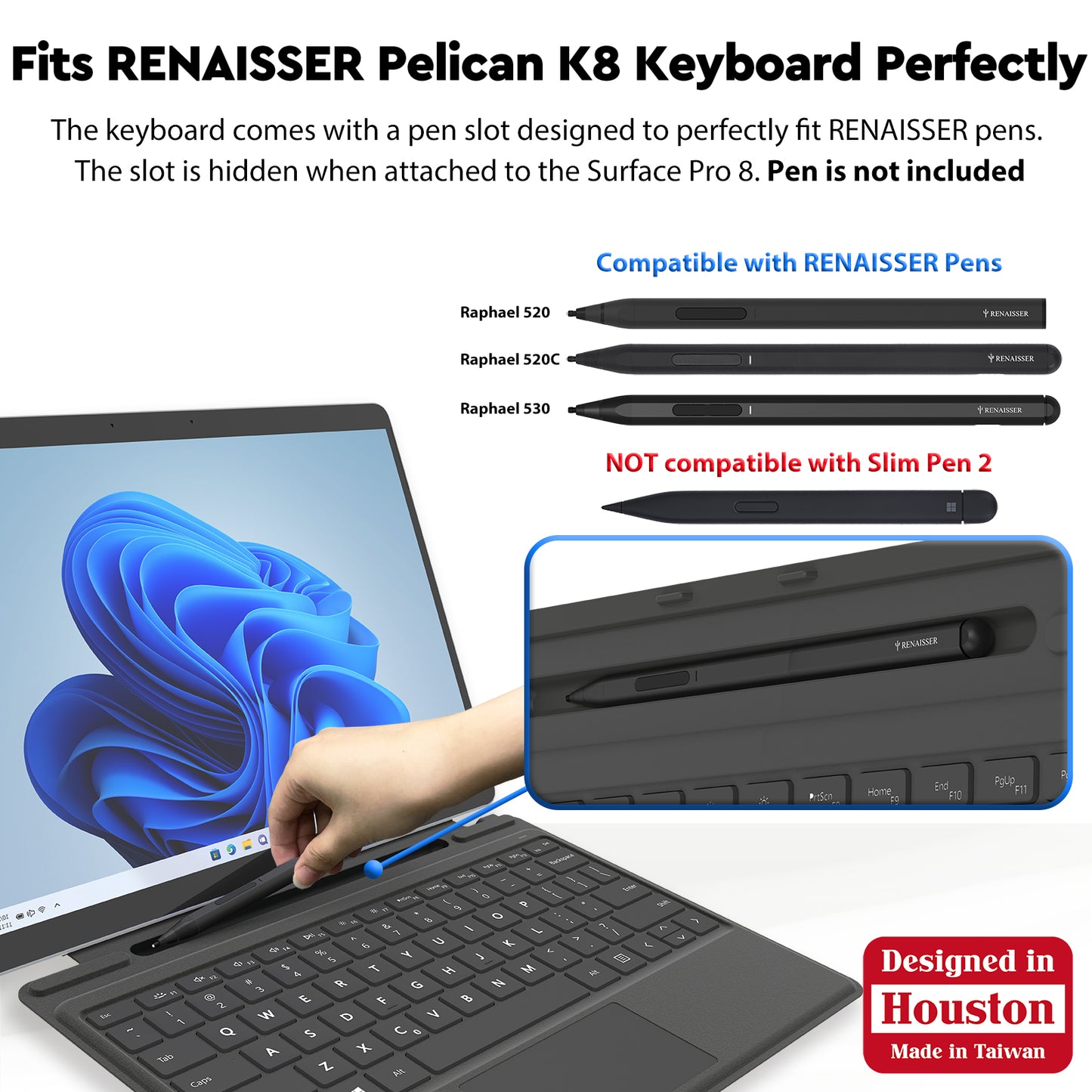 RENAISSER Pelican Keyboard for Surface Pro 9/ Pro 8/ Pro X