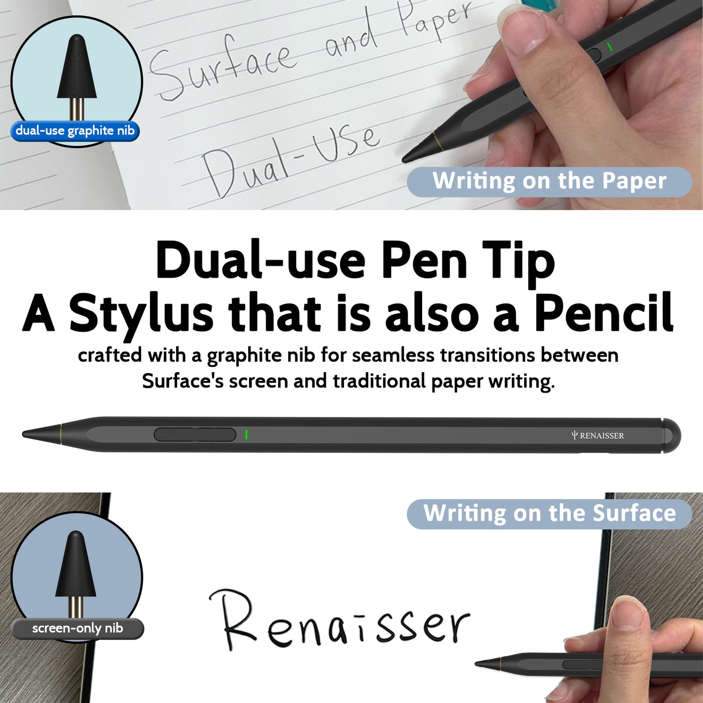 RENAISSER Raphael 530T Dual Eraser Stylus for Surface